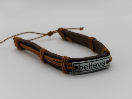 Believe Faux Leather Bracelet